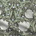William Morris Pimpernel home decor fabric by the yard in Dreamy Sage, close view of the cloth