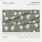 Pimpernel in Dreamy Sage shown 60 inches across with a ruler, pattern repeat 24 by 18.9 inches