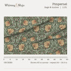 Pimpernel in Sage and Amber shown 60 inches across with a ruler, pattern repeat 24 by 18.9 inches