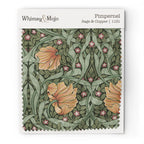 Fabric swatch of William Morris Pimpernel pattern in Sage & Copper colorway, showing color and texture up close.