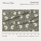 Pimpernel in Sage and Cream on Ebony shown 60 inches across with a ruler, pattern repeat 24 by 18.9 inches