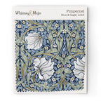 Fabric swatch of William Morris Pimpernel pattern in Sage & Blue colorway, showing color and texture up close.