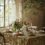 William Morris Strawberry Thief tablecloth in Golden Garden on a dining table