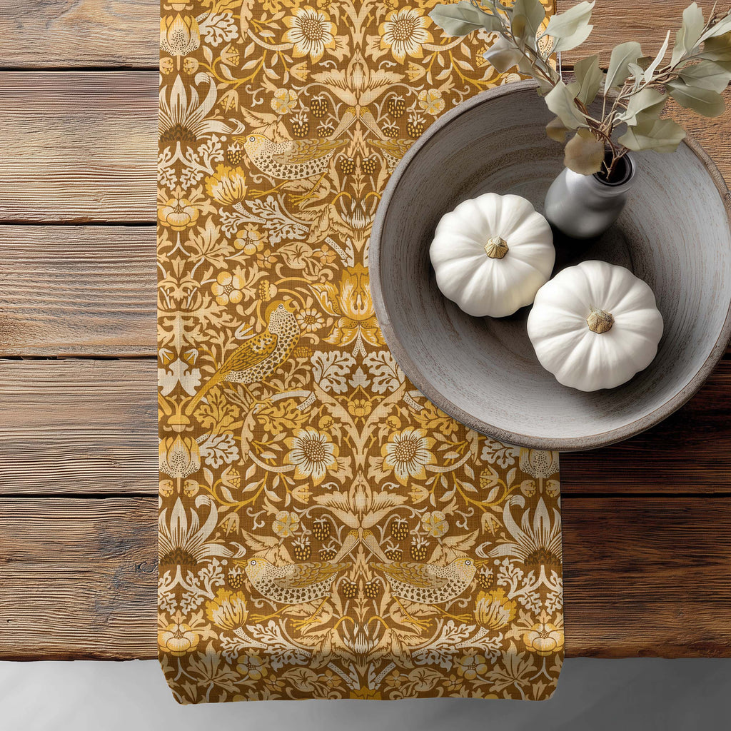 William Morris Table Runner STRAWBERRY THIEF in Forest Green