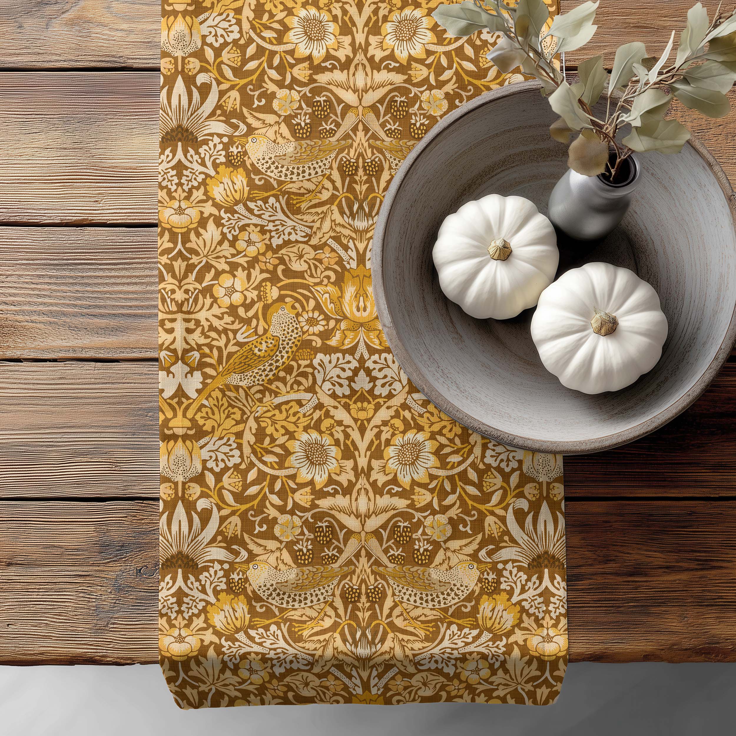 William Morris Table Runner STRAWBERRY THIEF in Country Greige