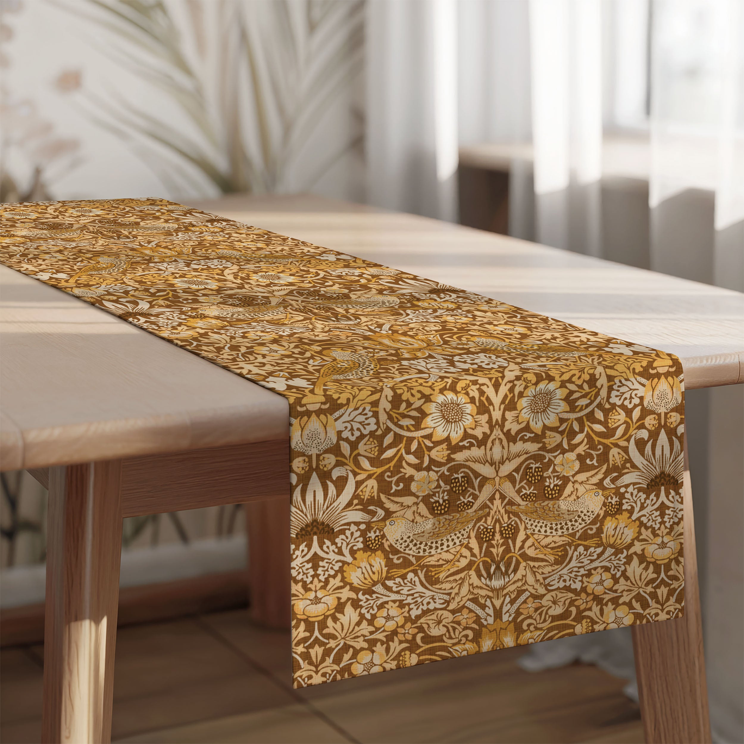 William Morris Table Runner STRAWBERRY THIEF in Golden Garden