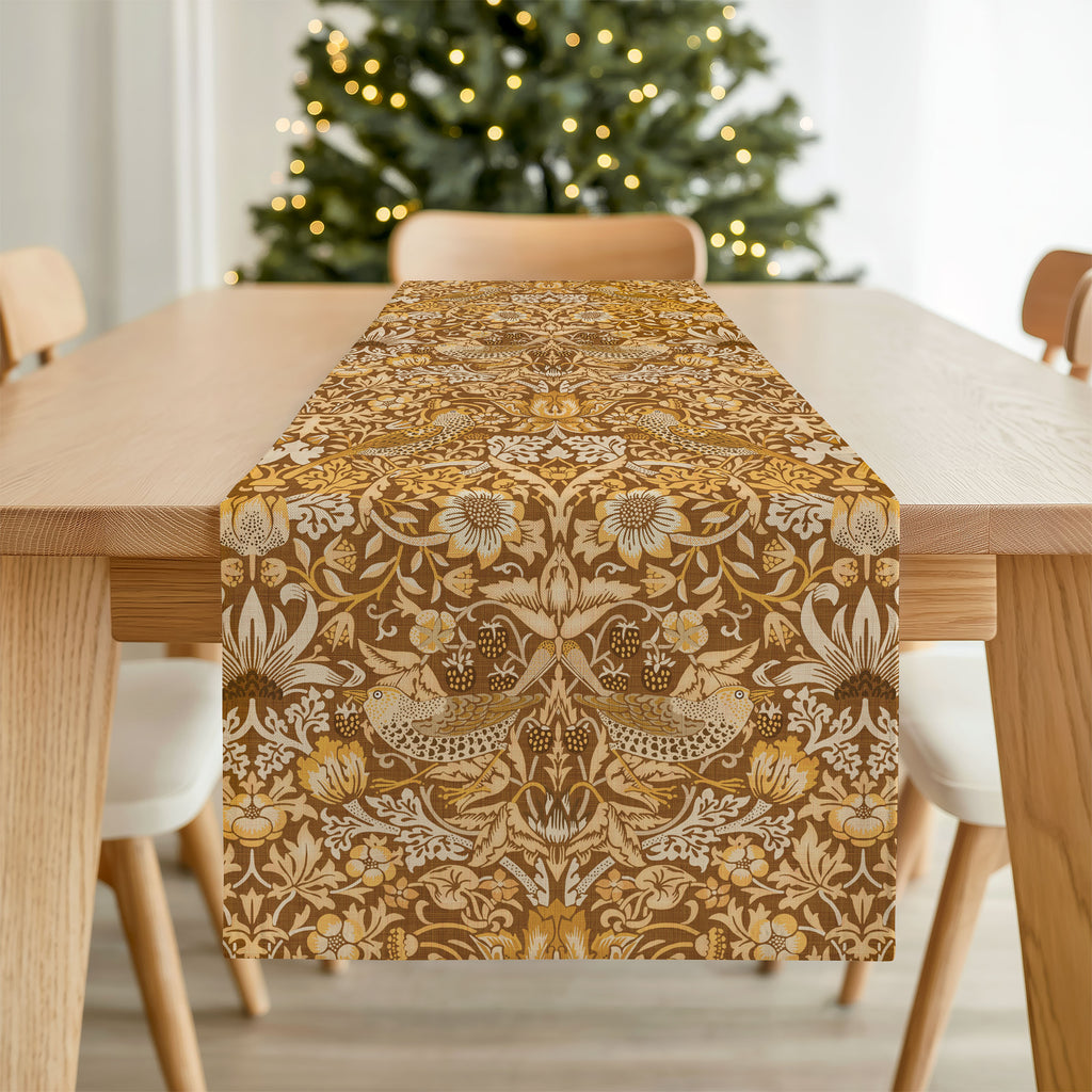 William Morris Table Runner STRAWBERRY THIEF in Golden Garden