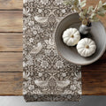 William Morris Strawberry Thief table runner with birds and strawberry vines in the iconic Arts and Crafts pattern, ideal for modern farmhouse and English country table styling.