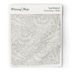 Larkspur Dove Gray 3639 colorway swatch: soft dove-gray larkspur sprays on a pale silver ground. William Morris 1872 larkspur flowers and scrolling leaves in two close tones, as printed on cotton sateen.