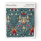 Fabric swatch of William Morris Snakeshead in Teal & Garnet, showing color and texture up close.