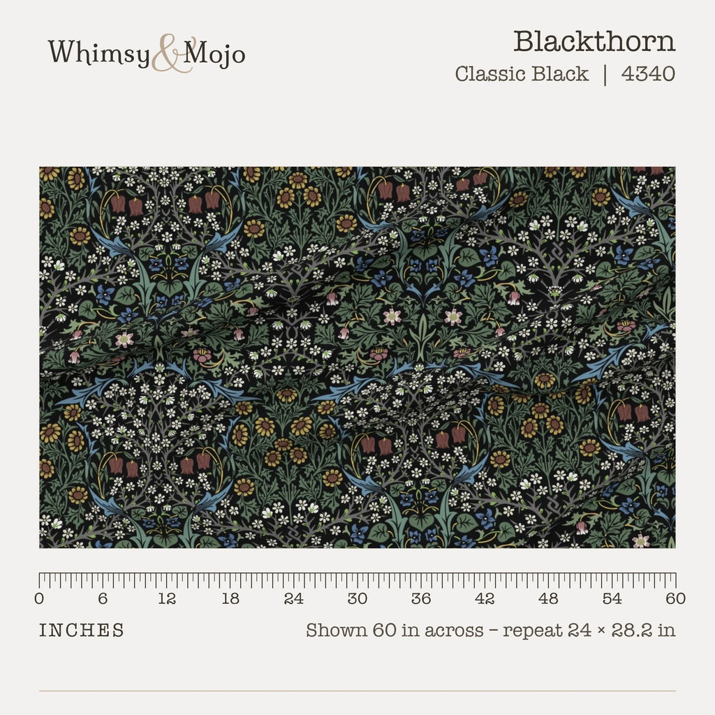 Blackthorn in Classic Black shown at true scale with a ruler, 60 inches across