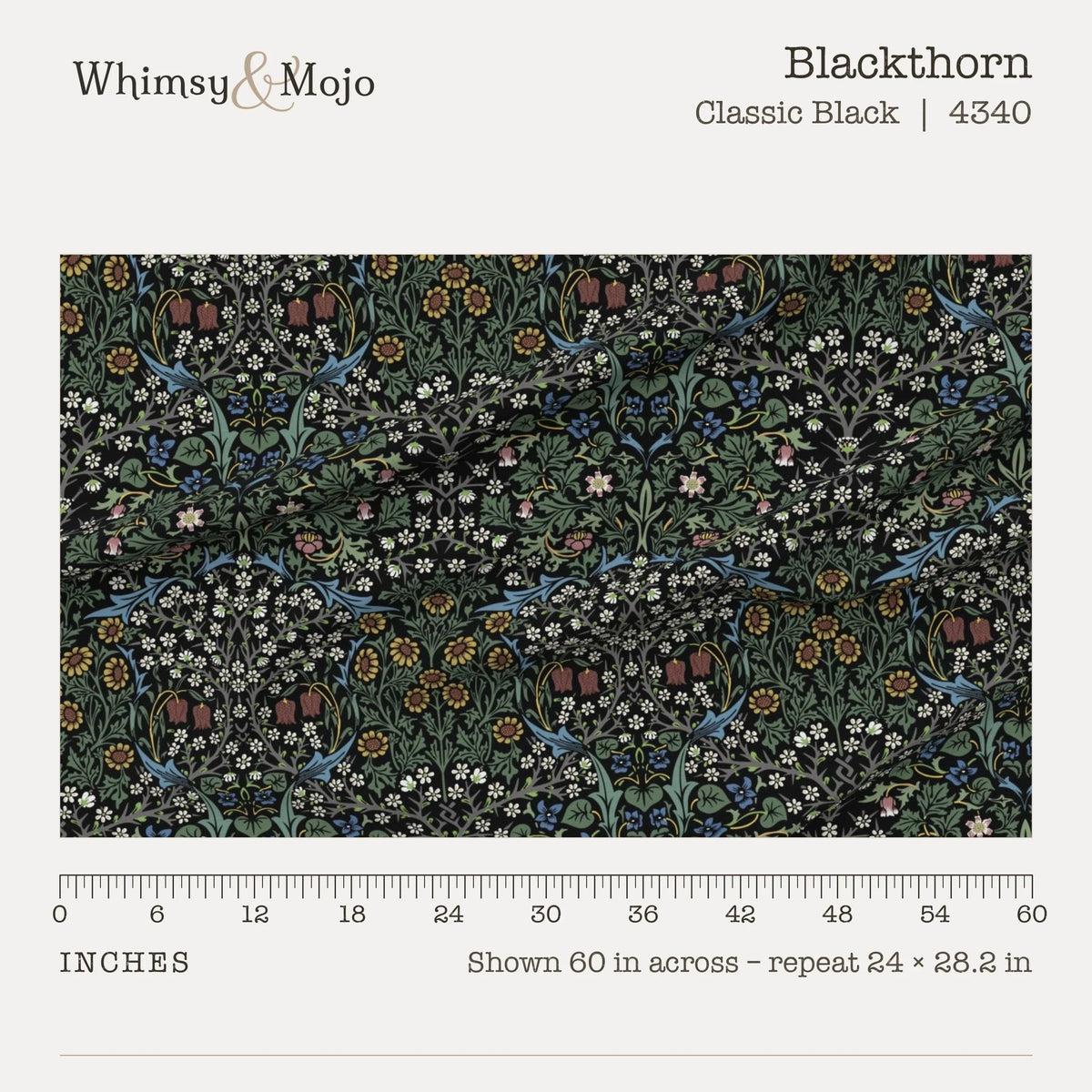 Blackthorn in Classic Black shown at true scale with a ruler, 60 inches across
