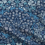 William Morris Blackthorn fabric in English Lapis, close view of the printed cotton