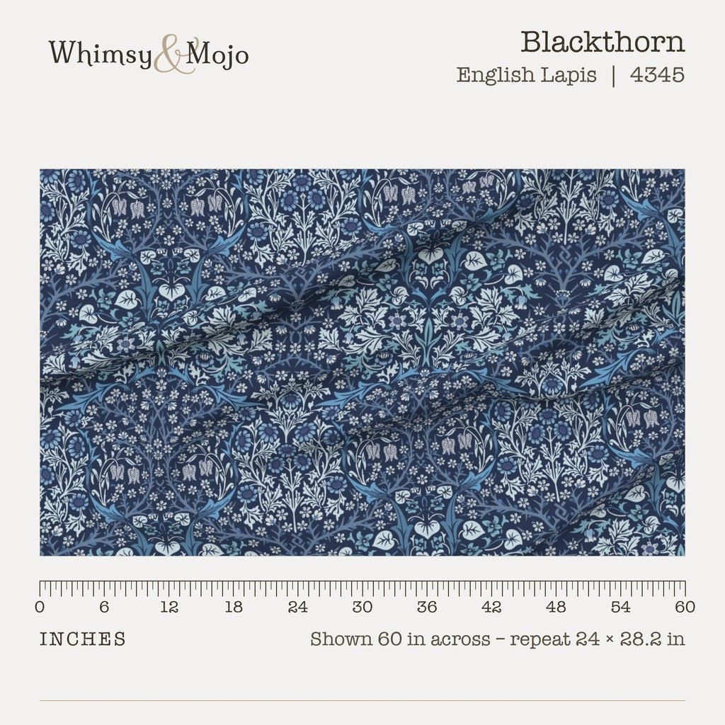 Blackthorn in English Lapis shown at true scale with a ruler, 60 inches across
