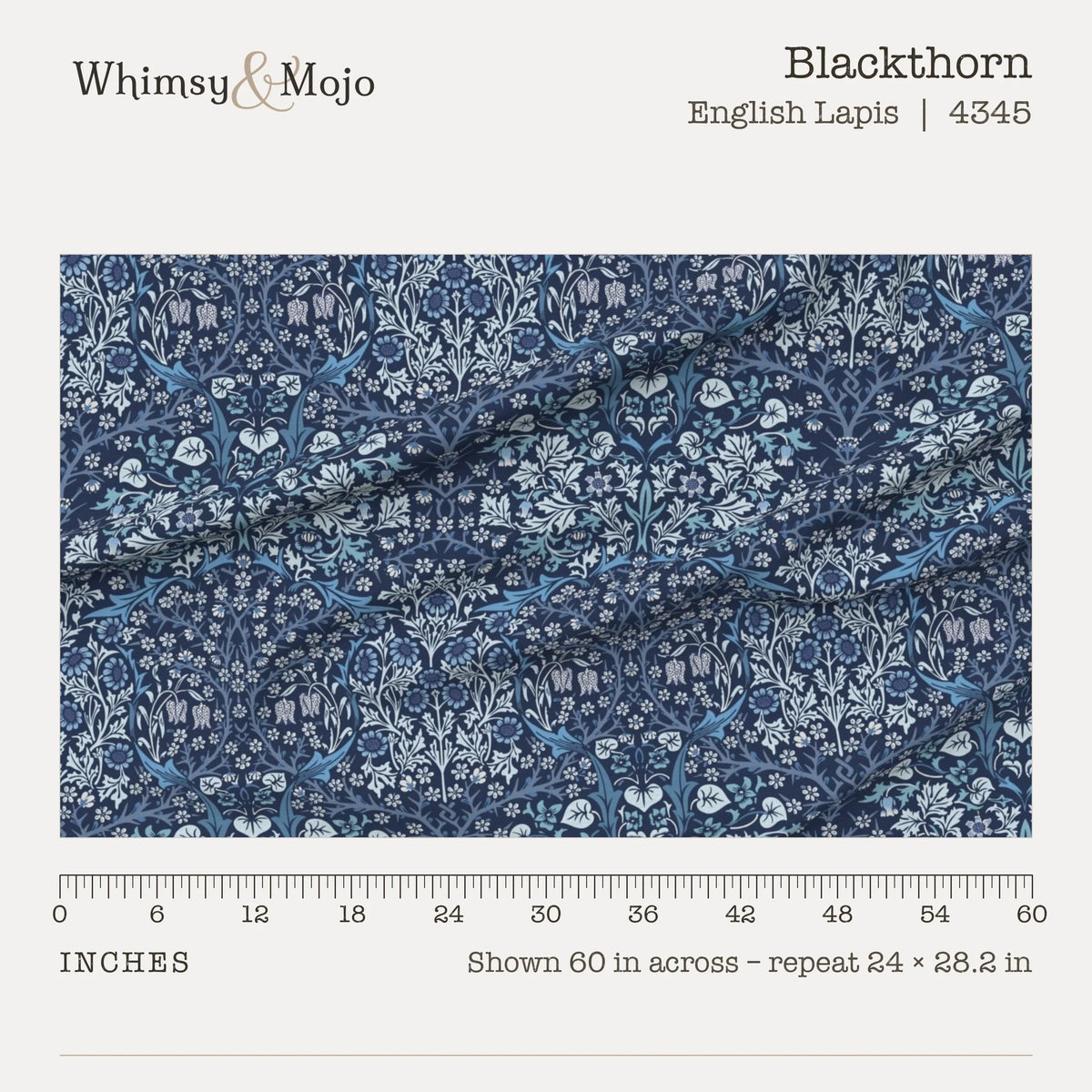 Blackthorn in English Lapis shown at true scale with a ruler, 60 inches across