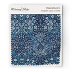 Fabric swatch of William Morris Blackthorn in English Lapis, showing color and texture up close.
