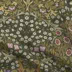 William Morris Blackthorn upholstery fabric in Sultry Olive, close view of the printed cloth