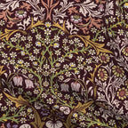 William Morris Blackthorn upholstery fabric in Maroon & Mauve, close view of the printed cloth