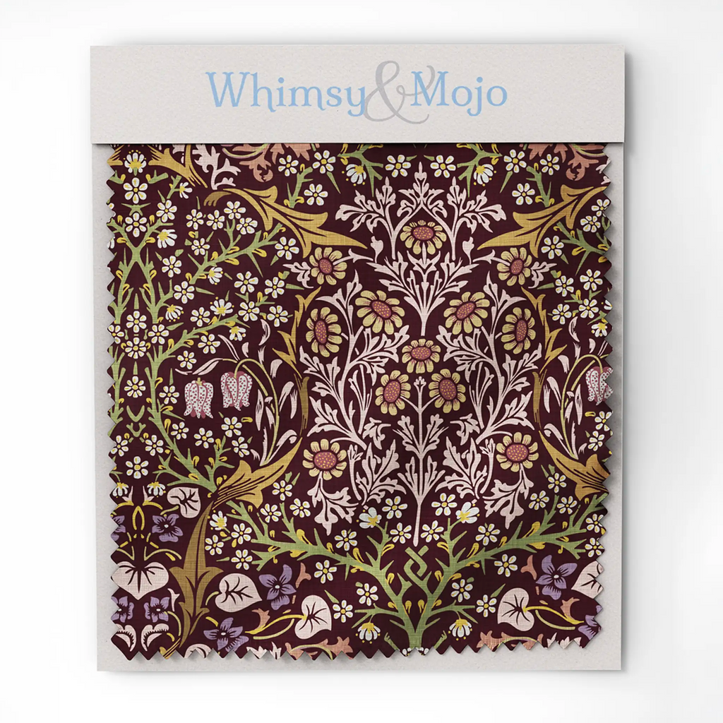 William Morris Fabric swatch - Blackthorn in Maroon and mauve