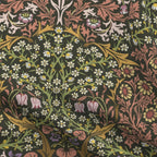 William Morris Blackthorn upholstery fabric in Secret Garden, close view of the printed cloth