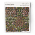 Fabric swatch of William Morris Blackthorn pattern in Secret Garden colorway, showing color and texture up close.