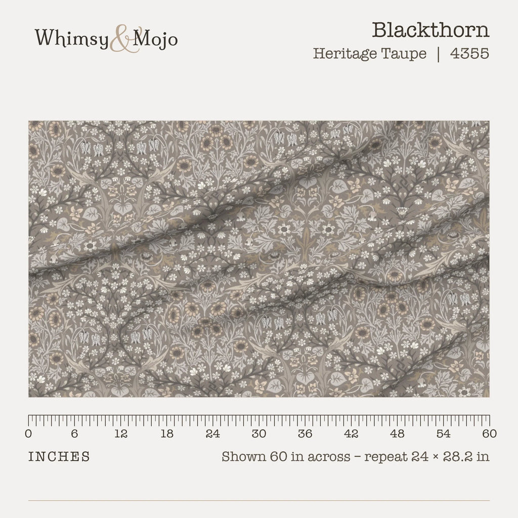 Blackthorn in Heritage Taupe shown at true scale with a ruler, 60 inches across