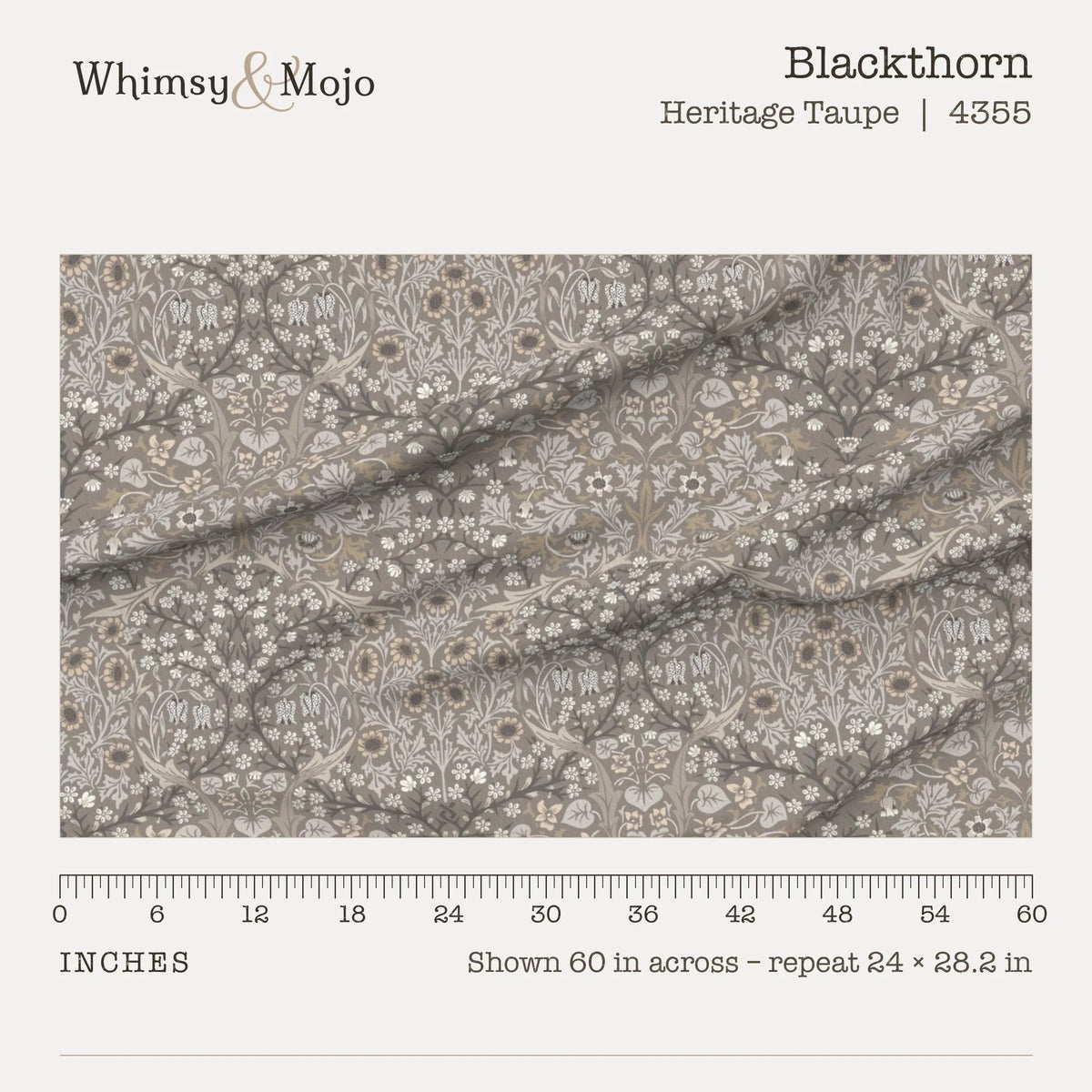 Blackthorn in Heritage Taupe shown at true scale with a ruler, 60 inches across