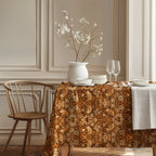 William Morris Strawberry Thief tablecloth in Pumpkin Spice in a styled dining room