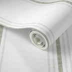 Wallpaper sample of Laurent Stripe in Provence Sage, showing the French Country stripe design up close.