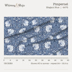Pimpernel in Elegant Blue shown 60 inches across with a ruler, pattern repeat 24 by 18.9 inches
