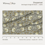 Pimpernel in Heritage Greige and Ochre shown 60 inches across with a ruler, pattern repeat 24 by 18.9 inches