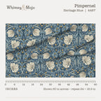 Pimpernel in Heritage Blue shown 60 inches across with a ruler, pattern repeat 24 by 18.9 inches