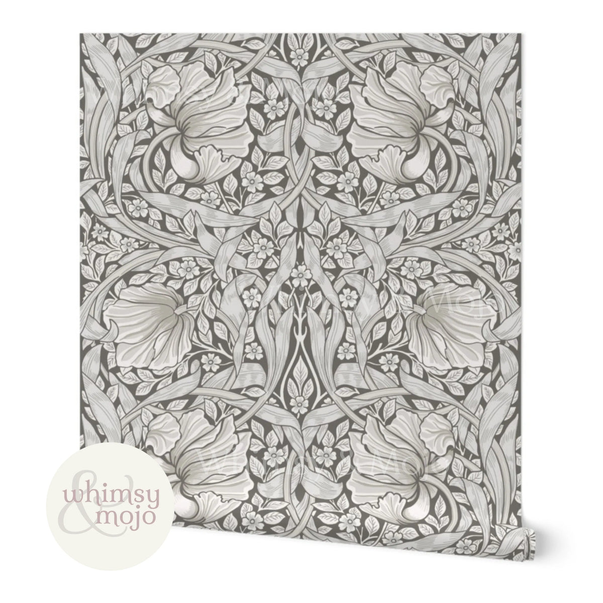 William Morris Pimpernel wallpaper in Chateau Greige, warm grey-taupe colorway 4488