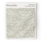 Larkspur Olive Greige 4494 colorway swatch: cool olive-khaki larkspur on a greige ground. William Morris 1872 larkspur flowers and scrolling leaves in two close tones, as printed on cotton sateen.