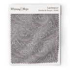 Larkspur Smoke & Taupe 4496 colorway swatch: smoky taupe larkspur on a warm mushroom ground. William Morris 1872 larkspur flowers and scrolling leaves in two close tones, as printed on cotton sateen.