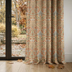 Snakeshead William Morris curtains styled in room with natural autumn light, vintage botanical window treatment