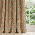 William Morris curtains draped elegantly across window, classic Snakeshead botanical pattern in Harvest Grove colorway
