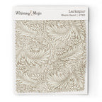 Larkspur Warm Sand 4725 colorway swatch: warm sand-beige larkspur on a creamy tan ground. William Morris 1872 larkspur flowers and scrolling leaves in two close tones, as printed on cotton sateen.