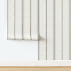 Laurent Stripe French Country wallpaper in linen and tobacco shown in a tiled panel layout, illustrating the vertical stripe pattern and repeat for installation.