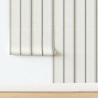 Laurent Stripe French Country wallpaper in linen and tobacco shown in a tiled panel layout, illustrating the vertical stripe pattern and repeat for installation.