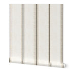 Laurent Stripe wallpaper in Linen & Tobacco featuring a classic vertical stripe pattern, ideal for French country interiors, neutral decor, and cottagecore homes.