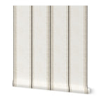 Laurent Stripe wallpaper in Linen & Tobacco featuring a classic vertical stripe pattern, ideal for French country interiors, neutral decor, and cottagecore homes.