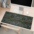 William Morris Blackthorn desk mat featuring an intricate Arts and Crafts botanical pattern with flowing vines and stylized flowers, ideal for heritage revival and cottagecore workspace decor.