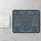 William Morris Blackthorn mousepad styled with a laptop and accessories, showcasing a timeless Arts and Crafts floral design for elegant workspace decor.