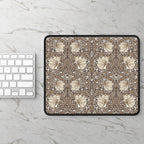 Floral patterned William Morris mouse pad on a marble surface with a keyboard.