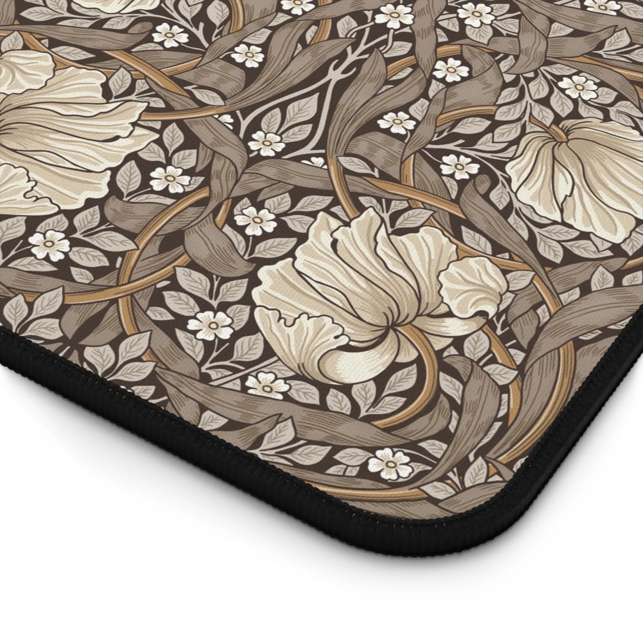 Rich cocoa brown Pimpernel by William Morris mouse pad shown for close-up detail