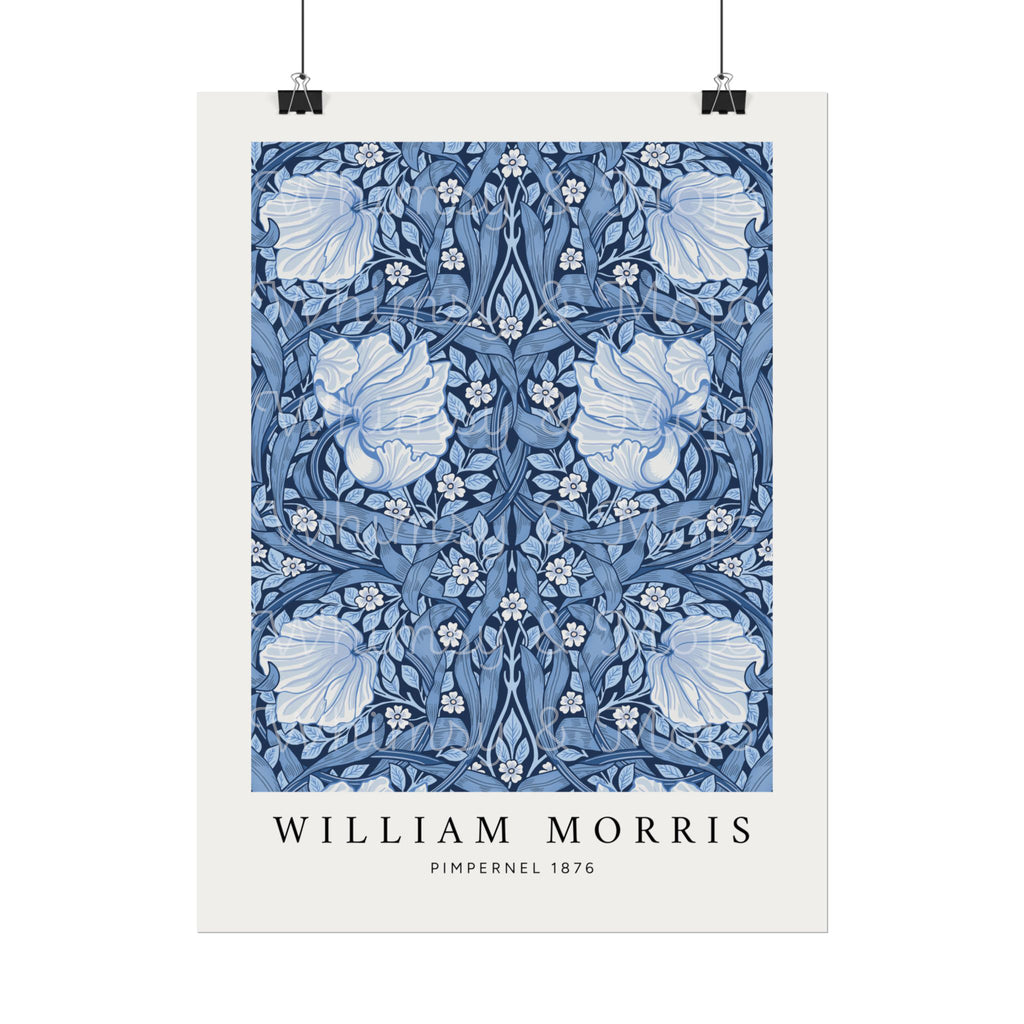 Floral pattern poster by William Morris with 'Pimpernel 1876' text on a white background