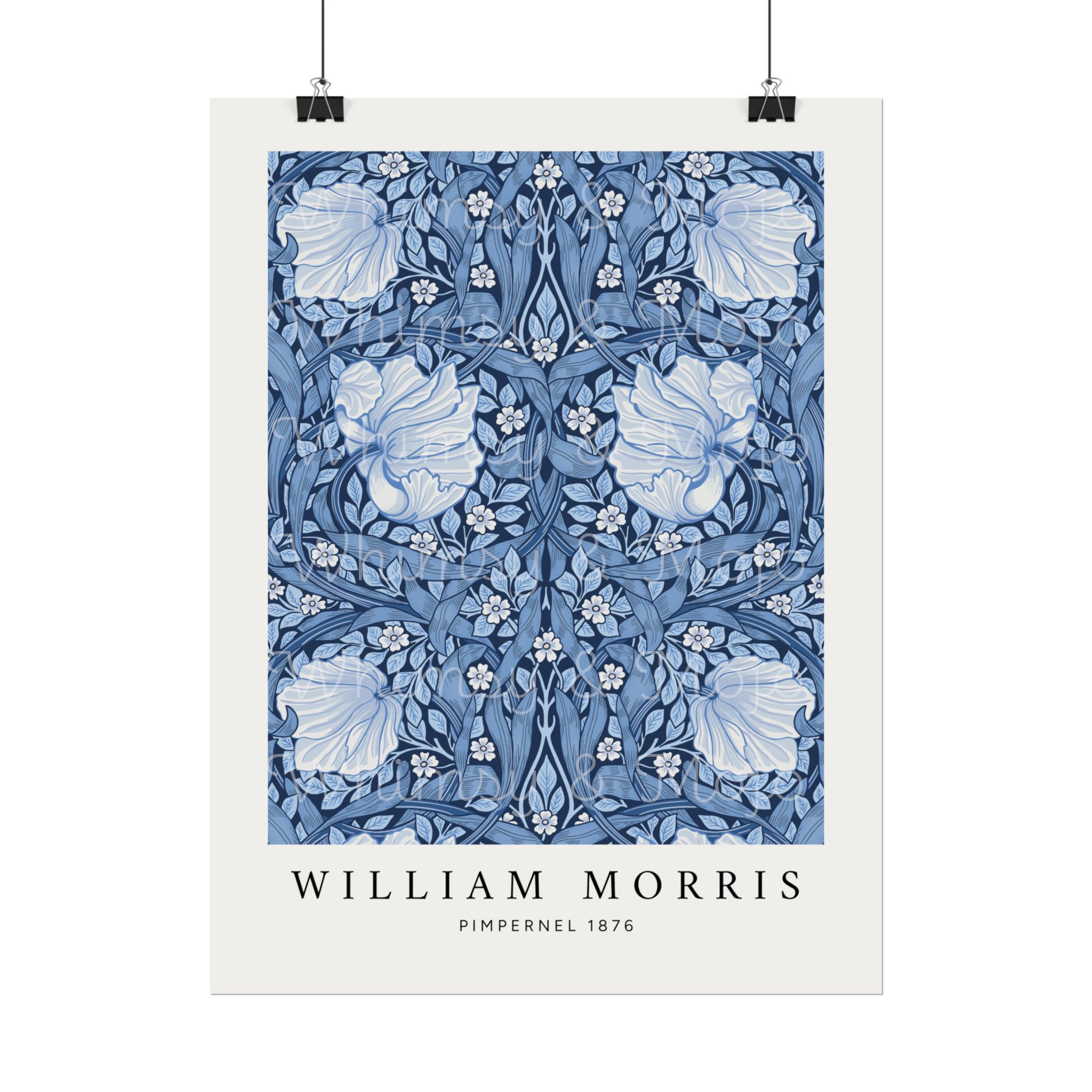 Floral pattern poster by William Morris with 'Pimpernel 1876' text on a white background