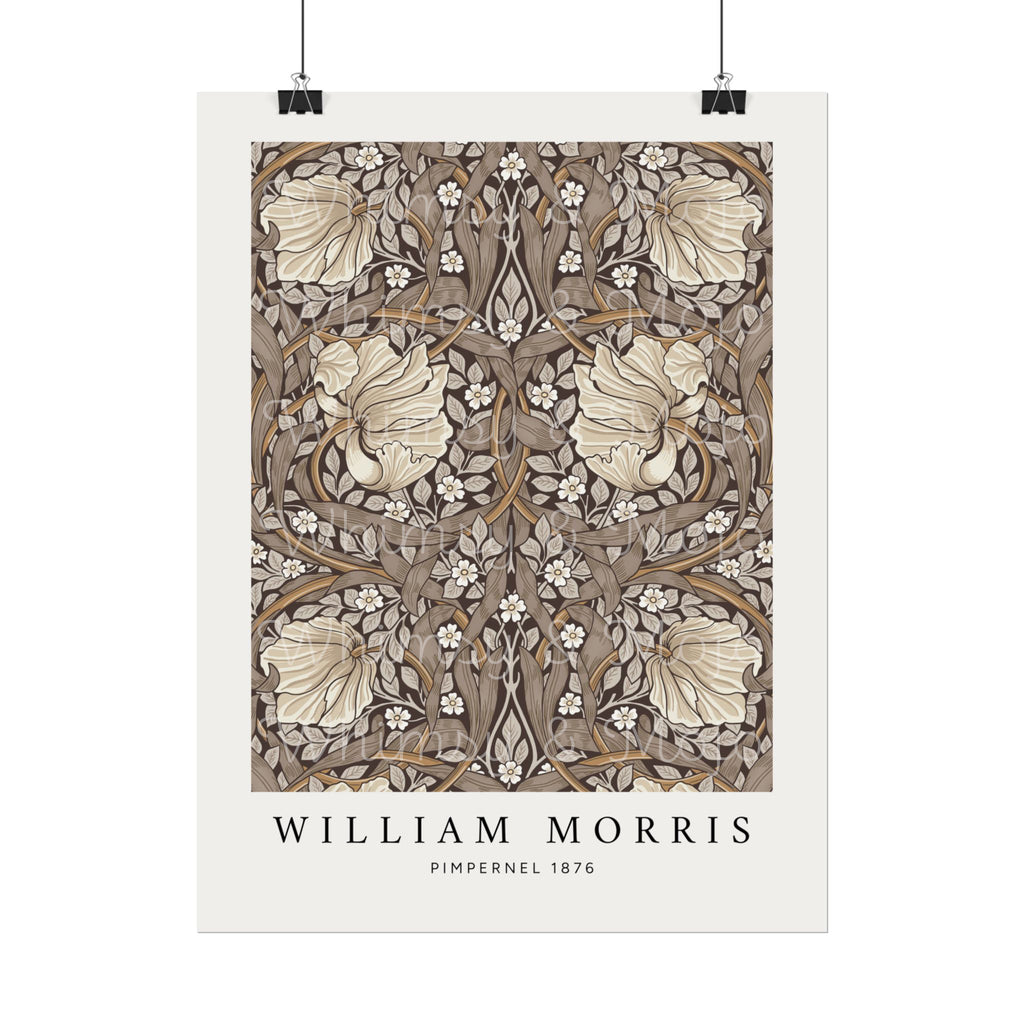 William Morris Pimpernel poster in beige and brown tones