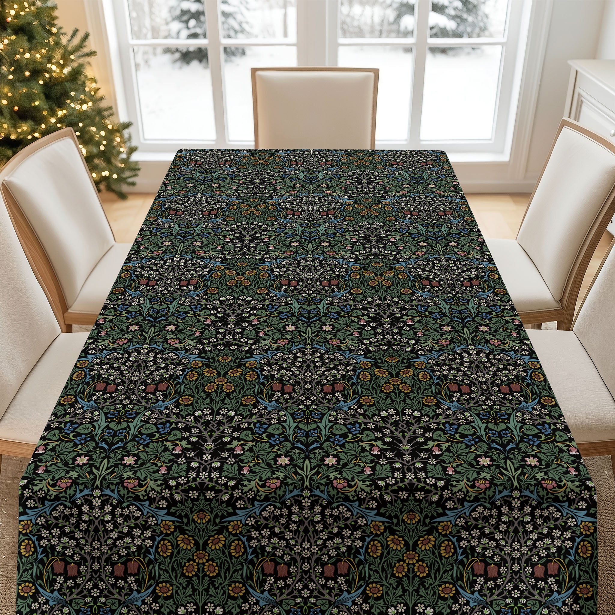 William Morris Tablecloth - BLACKTHORN in Dramatic Black